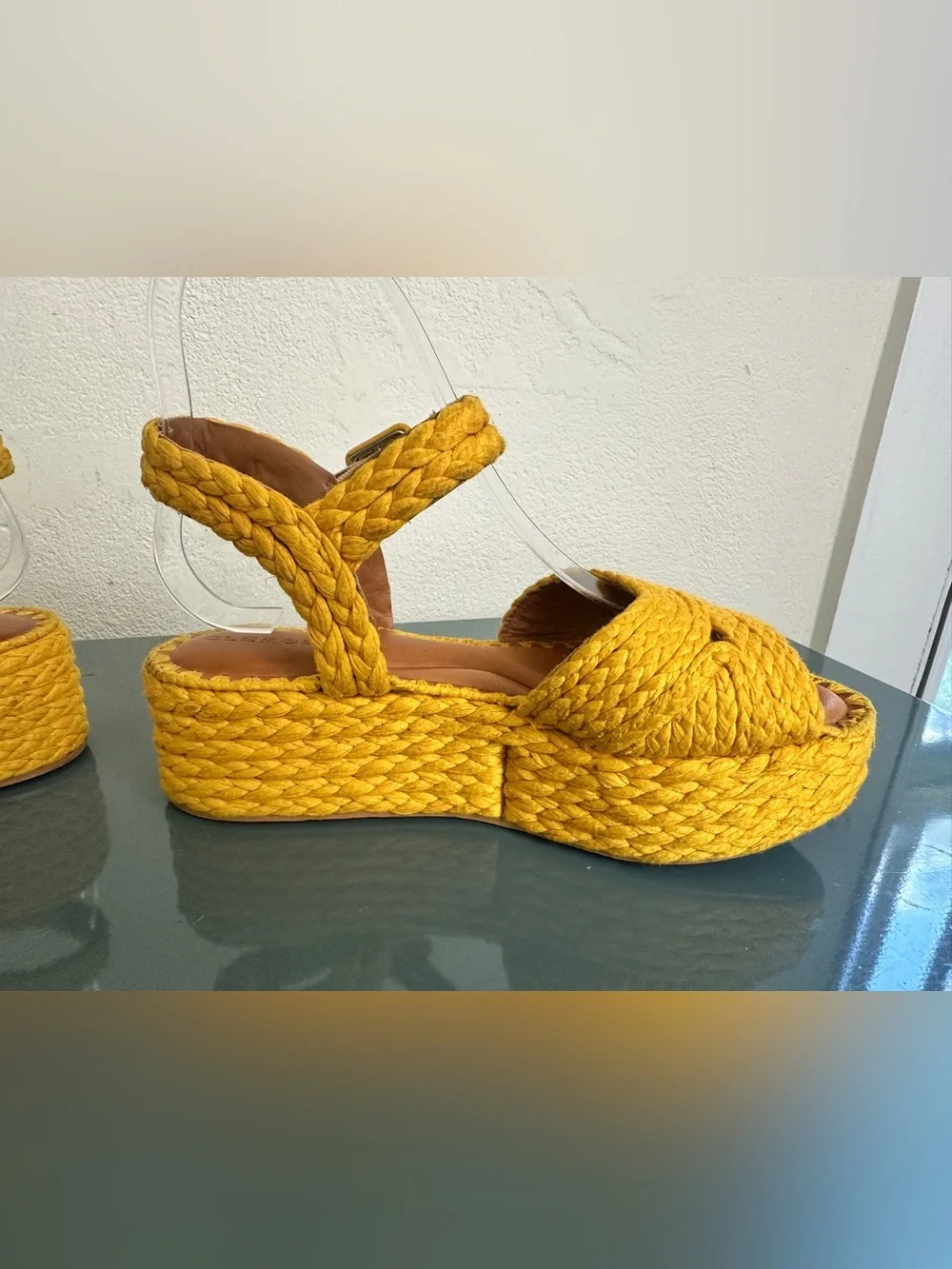 Robert Clergerie Aida Goldenrod Raffia Platform Sandals Size US 6 EU 36.5 $450